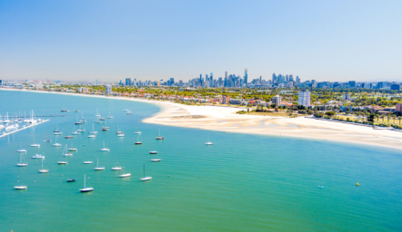 St Kilda Pier Aerial View With Melbourne City In The Background